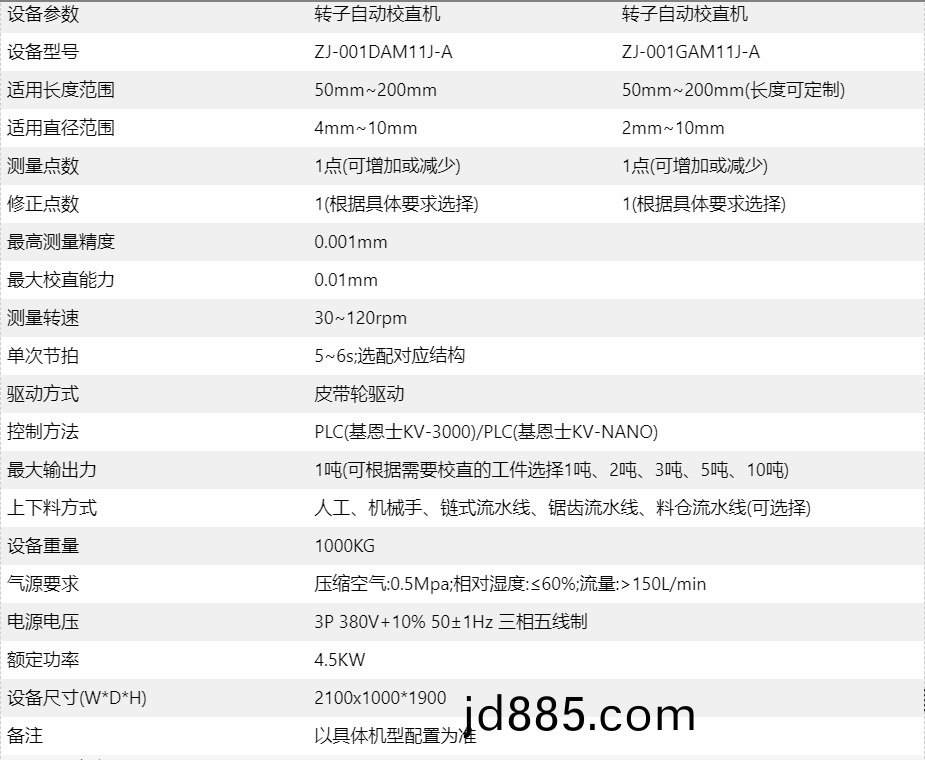 转子自动校直机参数